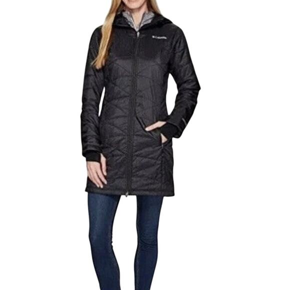 COLUMBIA Mighty Lite Hooded Omni Heat Jacket-Coat Sz XL Black Full Zip Insulated - Picture 2 of 15